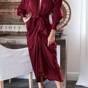 Elegant Long Sleeve Burgundy Dress